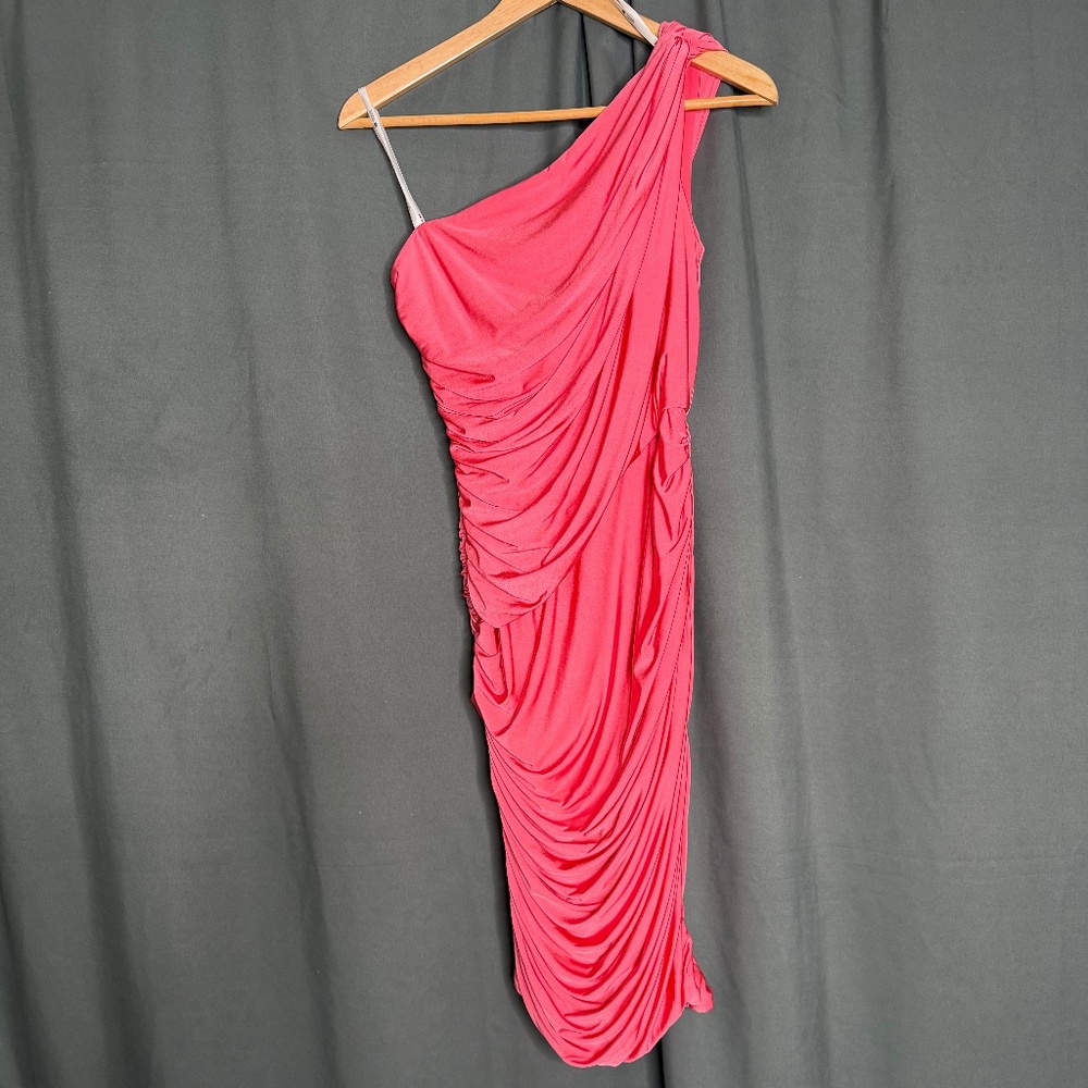 Tadashi Shoji ruched coral one shoulder dress size petite S